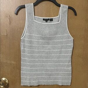 JEANNE PIERRE Gray and White Striped Tank Top